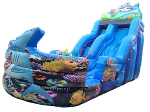 Tobogán de agua de tiburón de piscina pequeña inflable superventas Tobogán de agua inflable comercial <span class=keywords><strong>con</strong></span> piscina - Product Image 4