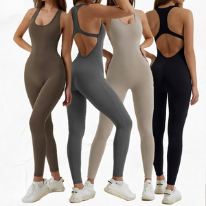 Combinaison de sport sans couture pour femme, dos ouvert, sans manches, pour yoga, épaissie, une pièce pour l'entraînement - Product Image 1