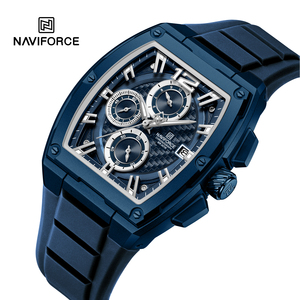 NAVIFORCE 8050 BEBEBE Montre de sport à quartz carrée en silicone bleu pour hommes Montre-bracelet chronographe étanche avec logo personnalisé bon marché - Product Image 1
