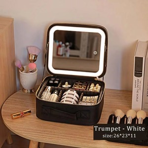 Boîte à maquillage échantillon gratuit, valise cosmétique grande capacité, trousse de maquillage de voyage entièrement vide, sac de rangement pour maquillage avec réflecteur LED - Product Image 3