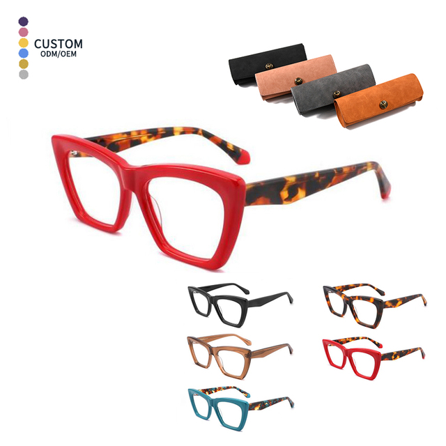 New Trendy Designer Cat Eye Geometric Pattern Spectacle Optical Frames Acetate Frame Fashion Eyeglasses Dot Unisex