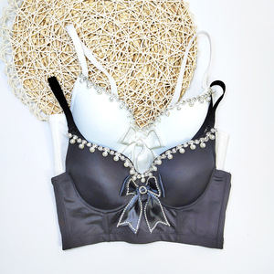 Haut <span class=keywords><strong>bustier</strong></span> court sexy à nœud papillon et perles, style corset, orné de diamants, design astucieux - Product Image 4