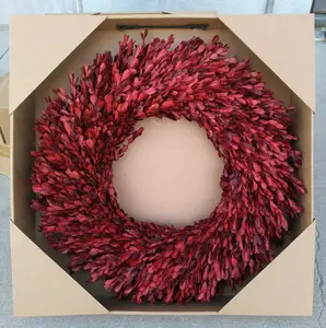 50厘米装饰红色保存的黄杨木花环，日常圣诞花卉保存的 boxwood 花环