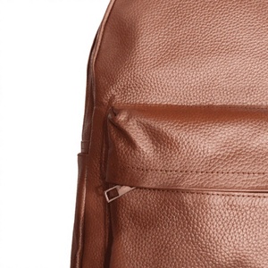 Unisex Solid Brown PU Leather <b>Backpack</b> Zipper Closure Front Pocket Durable Casual Daily Use Adjustable <b>Straps</b> - Product Image 3