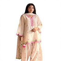 Set Pakaian Pesta Wanita Desainer Baru Mal Chandar Katun Reversibel Elastis Anti Kusut dengan Bordir Mewah Atasan Farshi Palazzo