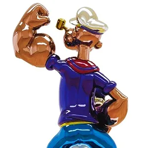 Life Size Golden Popeyes Cartoon Resin Sculptures Glittering Fiberglass Classic Popeye Sculpture with Spinach