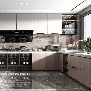 Meubles de cuisine modernes et écologiques, design de luxe léger, armoires murales complètes, armoires de cuisine personnalisées, évier, robinet, dosseret pour appartement - Product Image 3