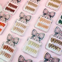 Faux ongles courts œil-de-chat en perles de verre, pré-dessinés, faits main, colorés, DIY, prêts à poser pour le nail art