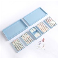 Plateau en bois en cuir PU bleu clair pour l'Amérique Mahjong Set Regular Travel Mahjong Holder Suit Case Mahjong Packaging Leather Box