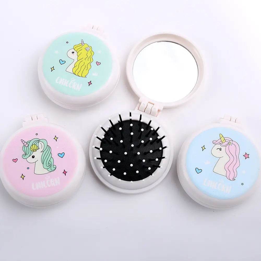 Brosse à cheveux ronde pour enfant, petite brosse à cheveux, Logo personnalisé, de poche lisse, démêlante, Portable, avec miroir