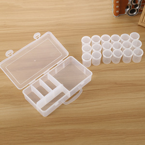 Handheld Plastic Storage Box With 16 Small Round Bottles Transparent Rectangle Bin For Organizing Small Items - Product Image 1