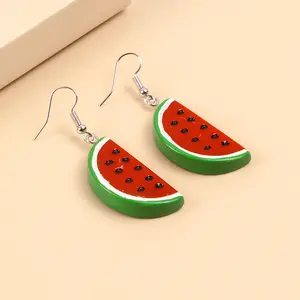 Hot Selling New Fashion Simple Fruit Watermelon Resin Hook Earrings Accessories for Women