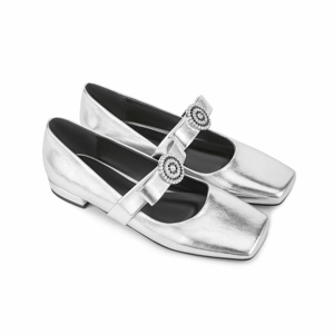<span class=keywords><strong>Scarpe</strong></span> da <span class=keywords><strong>Sposa</strong></span> Estive alla Moda con Punta Quadrata, Tacco Basso Argento, in Pelle di Vacchetta Metallizzata, con Fibbie in Strass, Stile Mary Jane con Supporto per Arco - Product Image 3