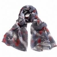 Châle long et léger en polyester gris pour femme, motif feuilles, respirant et multifonctionnel, accessoire de vacances durable