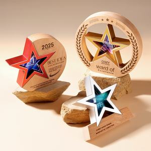 Trofeo de Cristal Personalizado con Tema de Estrella de Madera, Premio Corporativo para el Personal Excelente, Campeón y Celebraciones de la Reunión Anual de la Empresa - Product Image 1