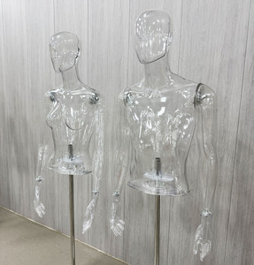 Mannequin de Torse Féminin Personnalisé Transparent avec Base Métallique, <span class=keywords><strong>Buste</strong></span> en Plastique Clair pour Présentation - Product Image 1