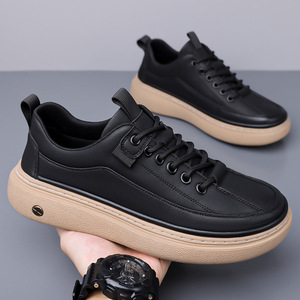 Chaussures décontractées pour hommes en cuir, à bout rond, à lacets, confortables, pour l'extérieur, toutes saisons - Product Image 4