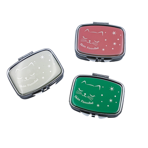 Custom Pattern <b>Mirror</b> Inside 2 Compartment Stainless Steel Pill Organizer Pill Container Pill <b>boxes</b> with Easy Push-Button - Product Image 2