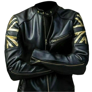 Veste en cuir pour homme avec logo de marque moderne, col montant, couleur unie, décontractée, imperméable, respirante, état neuf, fiable - Product Image 1