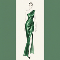 Robe de soirée plissée sur mesure, style Empire, asymétrique à une épaule, couleur unie imprimée, romantique et charmante, avec fente latérale haute, pour soirée ou tenue décontractée