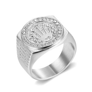 yunnique Men's Stainless Steel <b>Crown</b> <b>Ring</b> Pave Setting Silver Color Gift Jewelry - Product Image 4