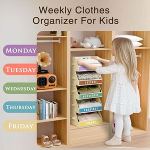 Foldable Square American Style Oxford Cloth Weekday 7-Grid Days <b>Drawer</b> Storage Clothes Organizer for Kids - Product Image 5