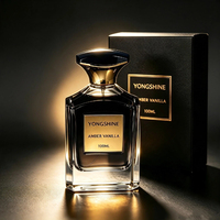 Flacon de parfum carré en verre épais de 100 ml, bord biseauté, atomiseur de parfum plat avec col doré, bouchon noir, luxe