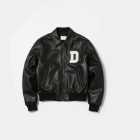 Blouson Bomber en Cuir Noir Personnalisé pour Homme avec Logo Brodé Style Letterman – Vente en Gros, Manches Côtelées Décontractées