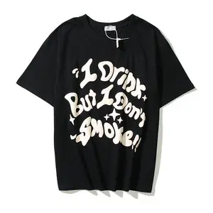 Lente En Zomer Amerikaans Modemerk High Street Fun Letter Foam Bedrukt Heren En Dames T-Shirts Met Korte Mouwen