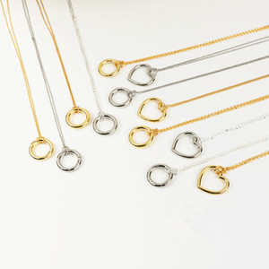 Collares con colgante de moda, collar de cadena con forma de corazón y círculo de oro y plata para mujer, accesorio de regalo de joyería - Product Image 1
