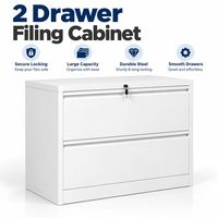 Meuble de classement latéral en acier extra large à 2 tiroirs avec serrure pour le rangement de dossiers suspendus A4, Letter, Legal et le mobilier de bureau