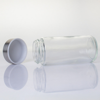 Stoples Makanan Kaca Transparan Bulat 500ml 750ml 1000ml yang Dapat Disesuaikan dengan Tutup Sekrup Aluminium untuk Permen Kopi Bumbu
