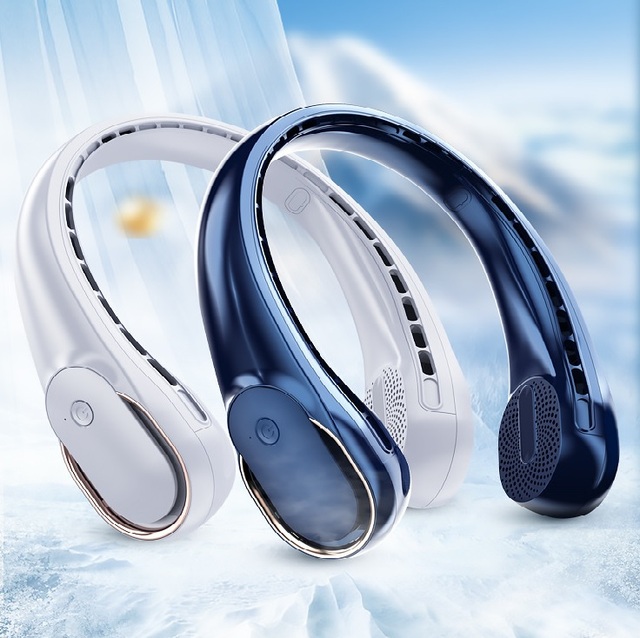 Portable neck fan personal hands-free bladed 360 cooling fan LED display rechargeable wearable fan smart product