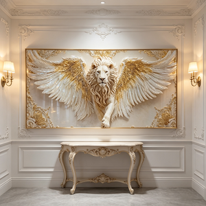 <span class=keywords><strong>Quadro</strong></span> Orizzontale 3D Personalizzato con <span class=keywords><strong>Leone</strong></span> Bianco Alato, Decorazione da Parete con Glitter Dorato per Ufficio e Casa, Stampa su Porcellana Cristallina con LED - Product Image 6