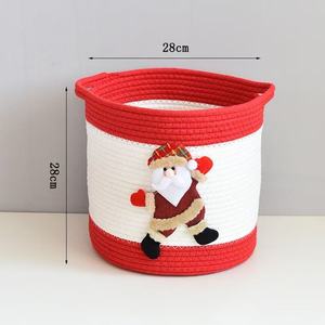 Panier de rangement en corde de coton tissé à la main de qualité supérieure, avec poignée, pour les articles divers de bureau et les cadeaux de Noël - Product Image 5