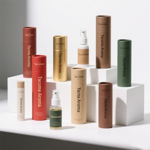 Emballages en tube cylindrique rond en papier recyclable pour bouteilles de parfum cosmétique imprimées numériquement, bouteilles d'huile essentielle et bougies - Product Image 1