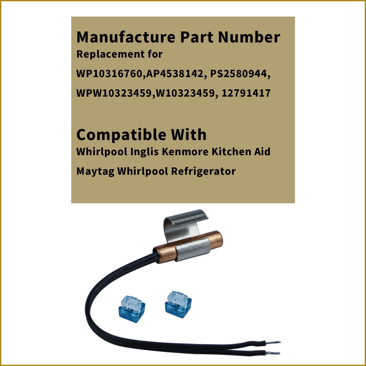 W10316760 Replacement Refrigerator Thermistor Sensor Replacement - W10316760 / 1876627 For Whirlpool, Maytag, Kenmore Compatible Fridge Sensor