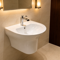 Lavabo en céramique minimaliste moderne, lavabo mural artistique pour salle de bain, évier mural