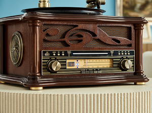 Venta directa de fábrica de una carcasa de radio de madera estilo gramófono retro con reproductor de vinilo de tres velocidades, reproductor de CD, radio BT FM. - Product Image 6