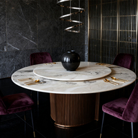 Table à Manger de Luxe de Style Villa en Marbre Blanc Naturel Rond avec Pieds en Métal