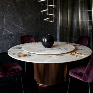 Phong cách sang trọng Tùy chỉnh nội thất bàn ăn biệt thự bằng đá cẩm thạch trắng tròn tự nhiên có chân kim loại - Product Image 2