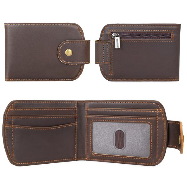 Slim Genuine Leather Bifold Mens Wallet with Button Closure RFID Blocking Smooth Leather Zipper Coin Pocket Mens Purse Card Case