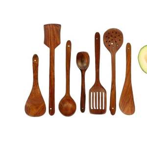 Juego de cuchara de cocina de madera natural de 7 utensilios de cocina antiadherentes hechos a mano para uso diario, mezcla de agitación culinaria, uso para servir - Product Image 3