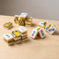 Jeu de tuiles de mahjong américain de luxe, moderne, jaune, en acrylique, pour 4 joueurs, portable, écologique, résistant à l'eau