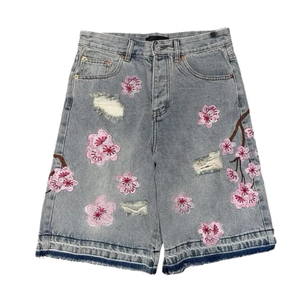 Pantaloncini larghi in cotone 100% personalizzati di alta qualità in <span class=keywords><strong>Denim</strong></span> Jorts oversize Vintage ricamati lavati per uomini stile Casual - Product Image 2