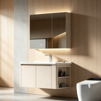 Meuble de salle de bain Lite Lux en aluminium, miroir intelligent, double armoire fermée, étagère latérale, vasque en céramique, garantie 5 ans