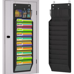 Organisateur de fichiers mural à 10 poches, rangement de bureau à suspendre sur la porte pour magazines, courrier, documents, type crochet sans perforation - Product Image 1