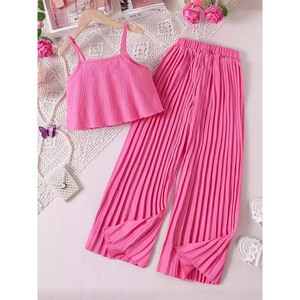 Trending Products New Arrivals Multi-Layer Cami <b>Top</b> and Pleated Wide Leg Pants Set Solid Color Girls Outfits Summer - Product Image 5