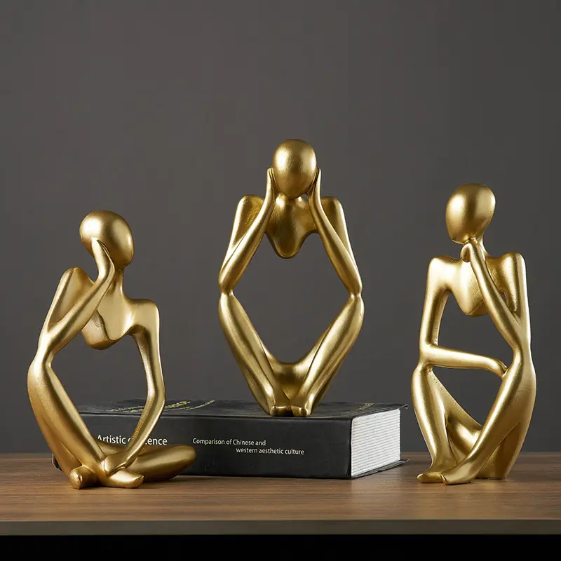 Hot selling golden home decor sculpture modern statue thinker resin crafts home decoration accessories