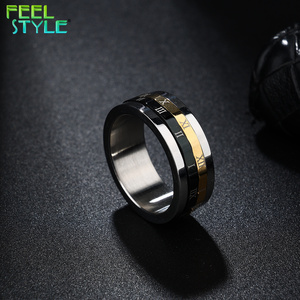 Cincin Wanita Klasik Vintage Stainless Steel 2 Lapis Dapat Diputar Cincin Kepribadian Ukiran Angka Romawi Cantik - Product Image 4